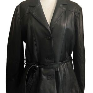Wilsons Leather Black Belted Jacket